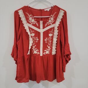 Womens Top Size Medium Embroidered Lace Floral Boho Colorful Flowy Cottagecore